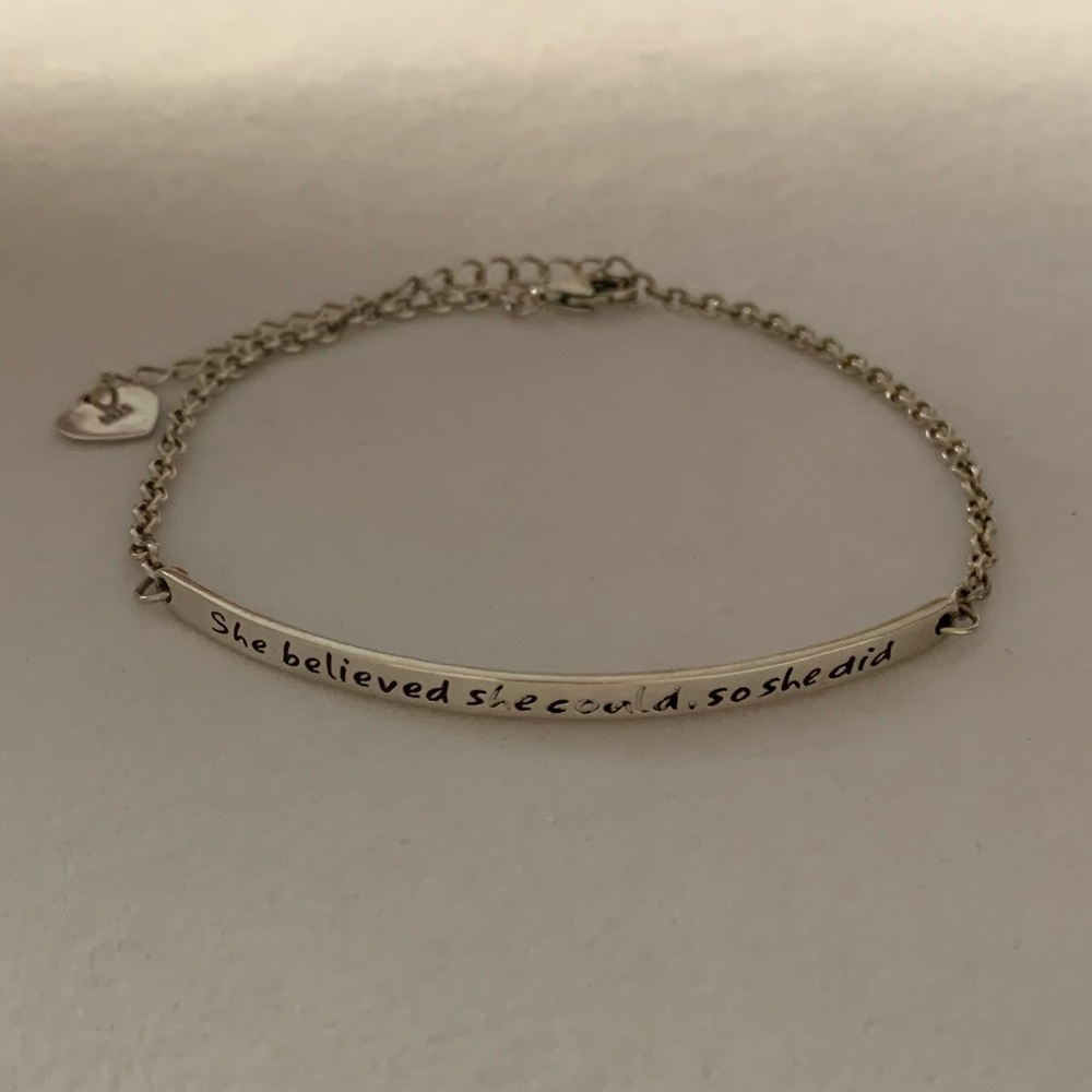 925 Sterling Silver Dainty Chain Bar Bracelet Positive Affirmation 7.5”-9.5”